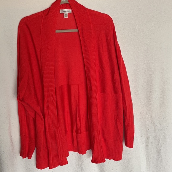 SALE Red Orange Open Front long sleeve Bat Wing Cardigan - Picture 6 of 10